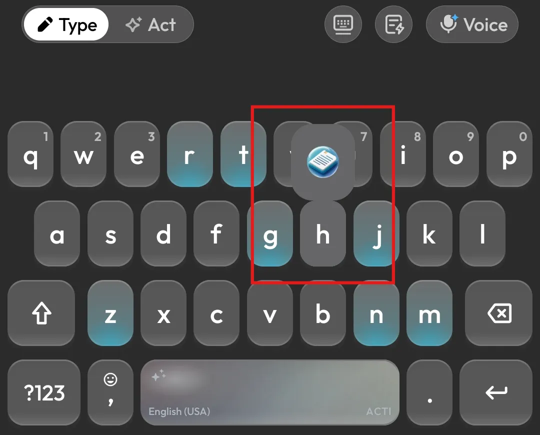 An Act icon shown on a letter key of the Acti keyboard