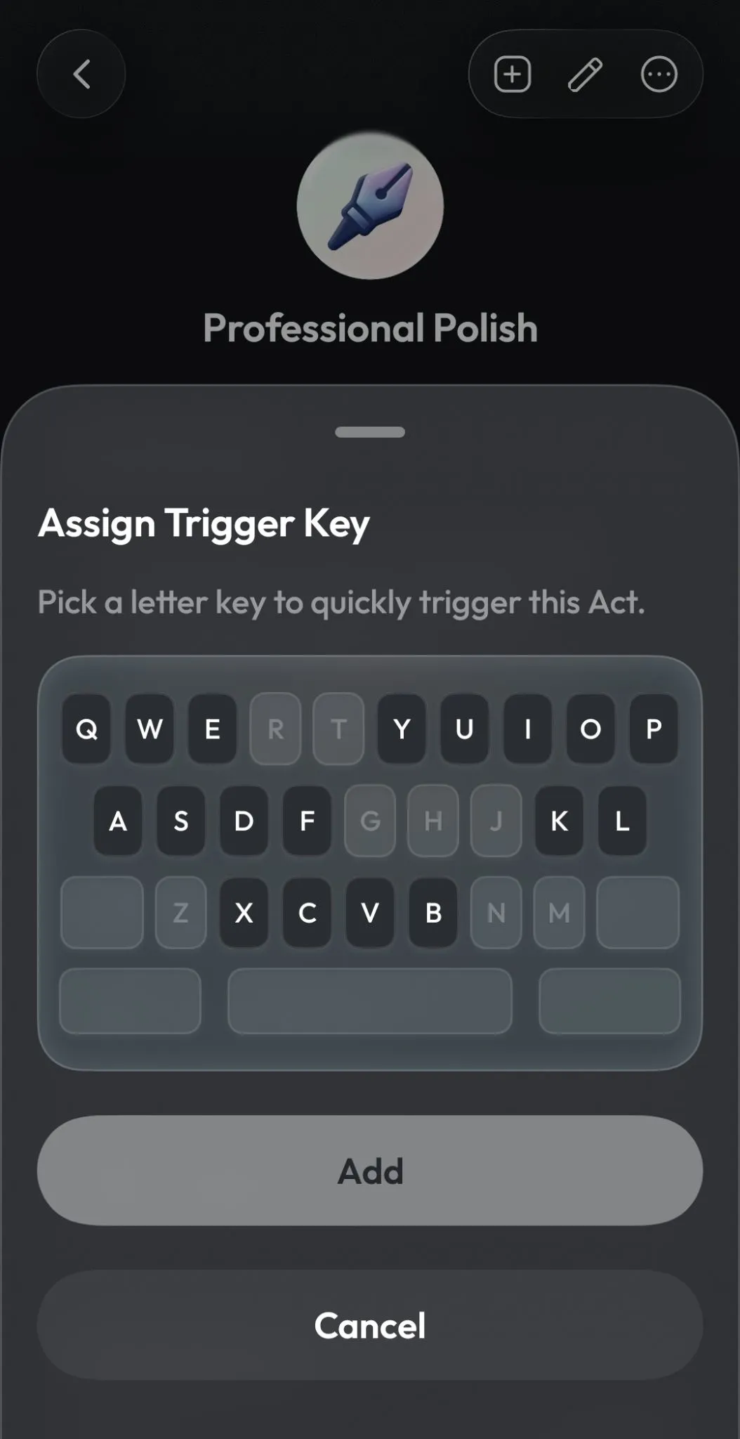 Assign Trigger Key sheet for picking a letter key