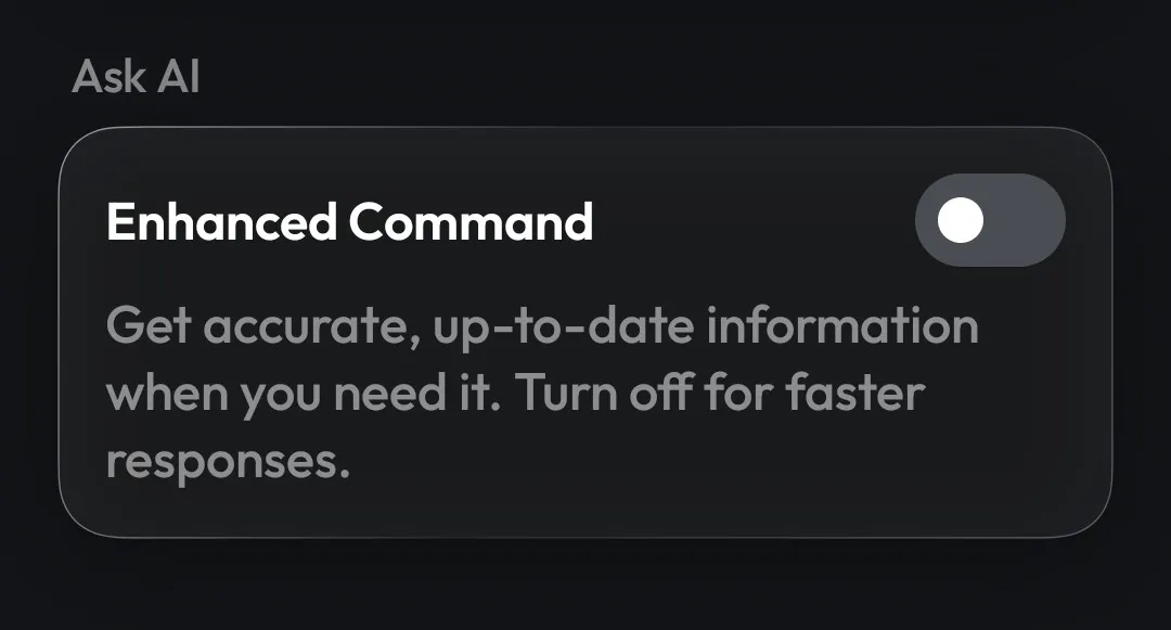 Enhanced Command switch under Ask AI settings