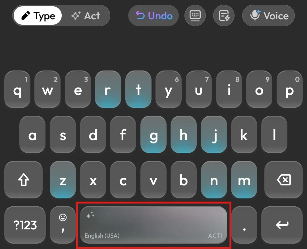 Holding the spacebar on the Acti keyboard